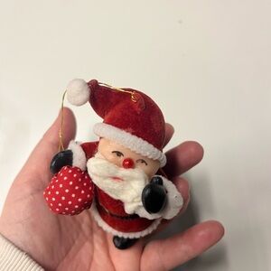 Vintage Flocked Christmas Santa Claus Ornament Mid Century 1950-1960s Toy Sack